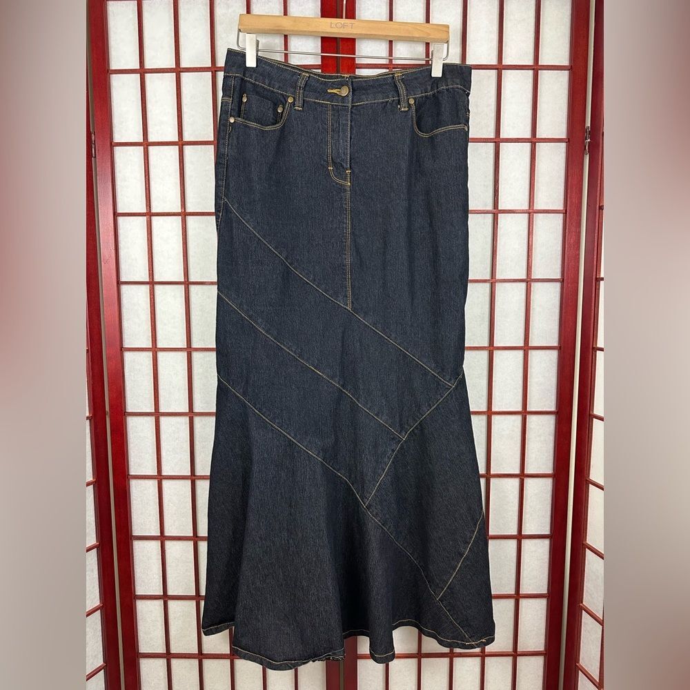 Y2K Bisou Bisou Dark Wash Denim Mermaid Maxi Skirt Cyber Whimsigoth Size 10